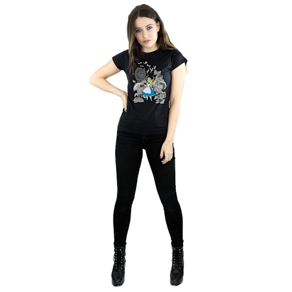 Alice i Underlandet Dam/Dam Blommor Bomull T-shirt S Svart Black S