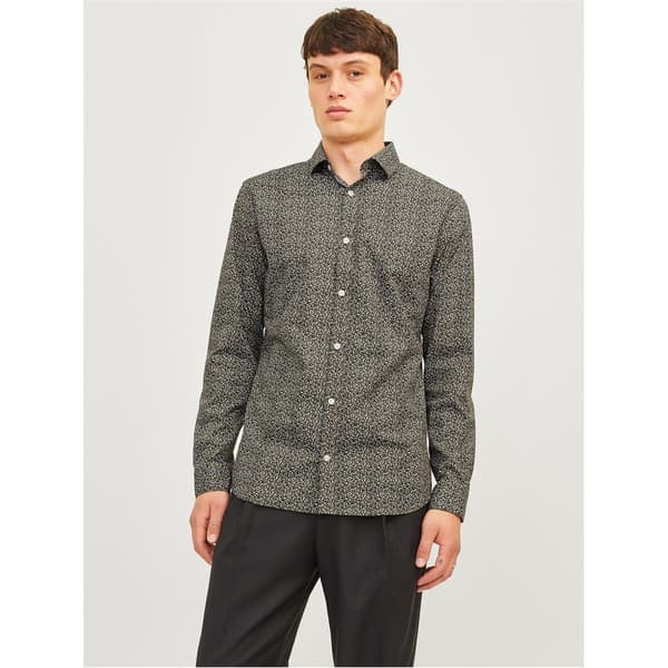 Jack And Jones Herr Skjorta med Bladmönster Slim Långärmad M Peat Peat M