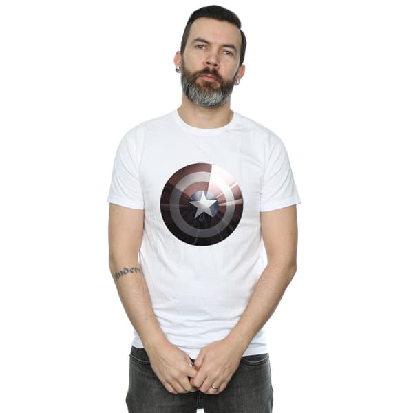 Marvel Herr Captain America Shield Shiny T-Shirt M Vit White M