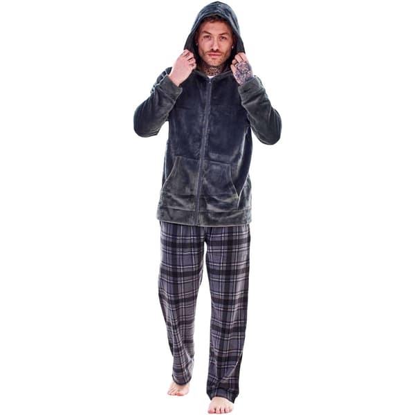Keanu Herrrutig Microfleece Pyjamas med Dragkedja Lång Mörkgrå Charcoal M