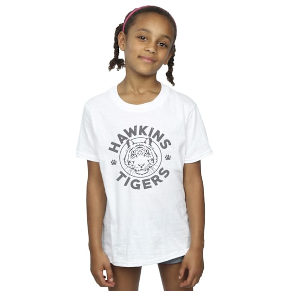 Netflix Girls Stranger Things Hawkins Grey Tiger Bomull T-shirt White 12-13 Years