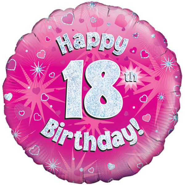Oaktree 18 Inch Grattis på 18-årsdagen Rosa holografisk ballong på Pink/Silver One Size