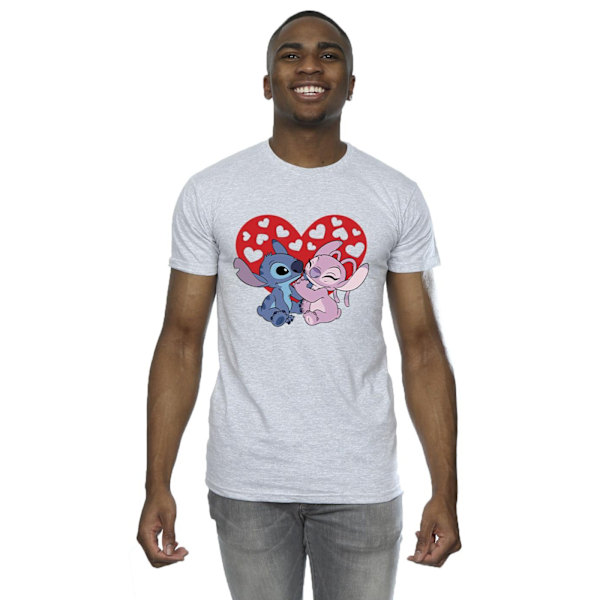 Disney Herr Lilo & Stitch Hjärtan T-shirt S Sports Grey Sports Grey S