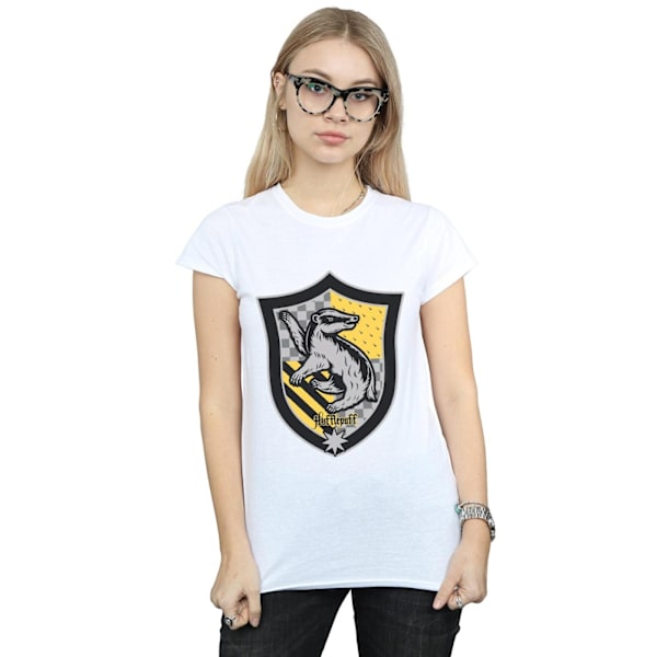 Harry Potter Dam/Kvinnor Hufflepuff Crest Flat Bomull T-shirt White L