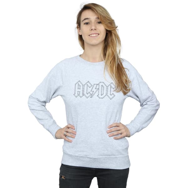 AC/DC Dam/Dam Svart Outline Logotyp Tröja S Heather Grå Heather Grey S