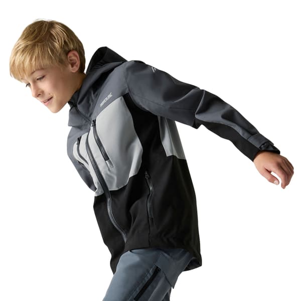 Regatta Highton Monokrom vattentät jacka för barn 7-8 år Seal Grey/Cloudy Grey/Black 7-8 Years