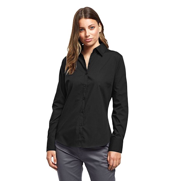 Premier Dam/Kvinnor Poplin Långärmad Blus 10 Svart Black 10