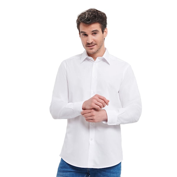Russell Collection Herr Poplin Easy-Care Skräddarsydd Långärmad White S