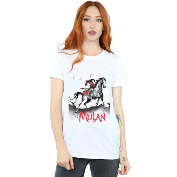 Disney Dam/Damer Mulan Film Stride Bomull Boyfriend T-Shir White XXL