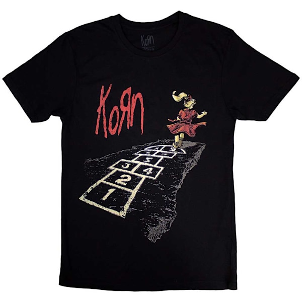 Korn Unisex Vuxen Follow The Leader Hopscotch T-shirt med tryck på ryggen Black M