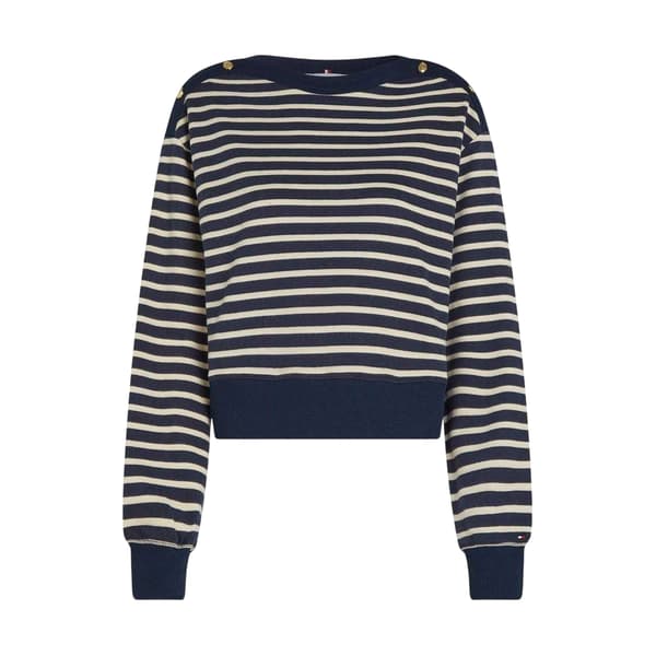 Tommy Hilfiger Dam/Dam Randig Båtringad Normal Sweatshirt Black/White 14 UK
