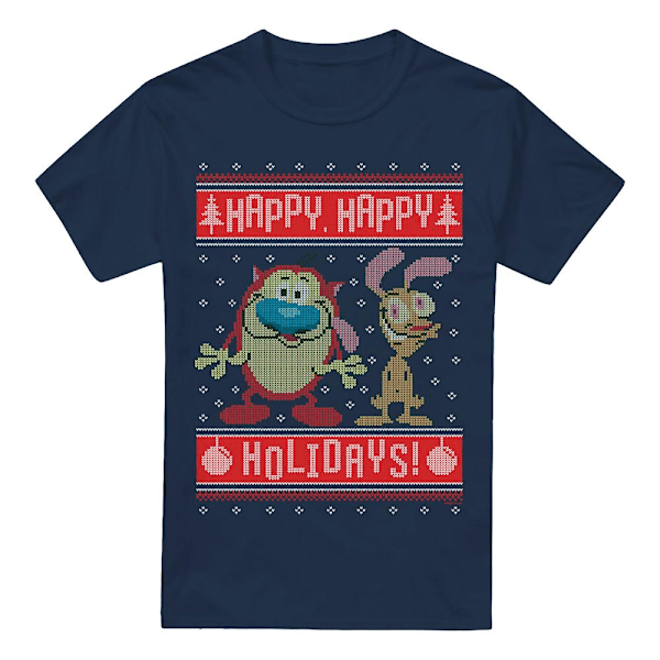 Ren & Stimpy Herr Happy, Happy Holidays Jultröja T-shirt Navy 4XL