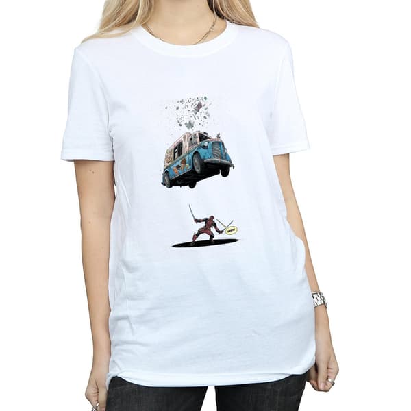 Marvel Dam Deadpool Ice Cream Bomulls Boyfriend T-shirt White S