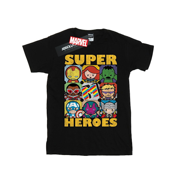 Marvel Girls Kawaii Super Heroes Bomull T-shirt 9-11 år Svart Black 9-11 Years