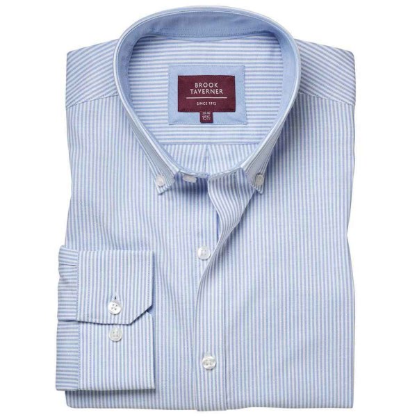 Brook Taverner Mens Lawrence Oxford formell skjorta 34 Sky Blue St Sky Blue Stripe 34