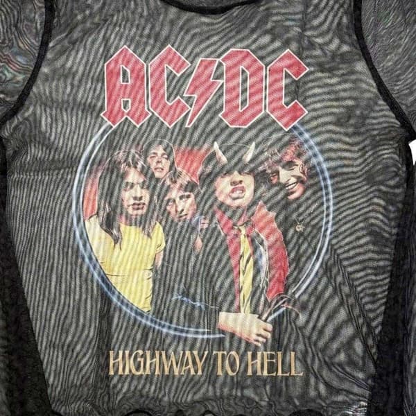 AC/DC Dam Highway To Hell Mesh-tröja med lång ärm och kort passform Black L