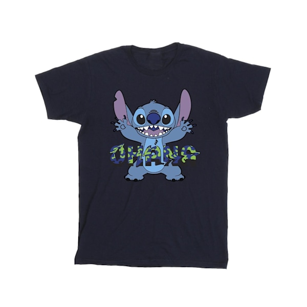 Disney Girls Lilo And Stitch Ohana Blue Glitch Bomull T-shirt 7 Navy Blue 7-8 Years