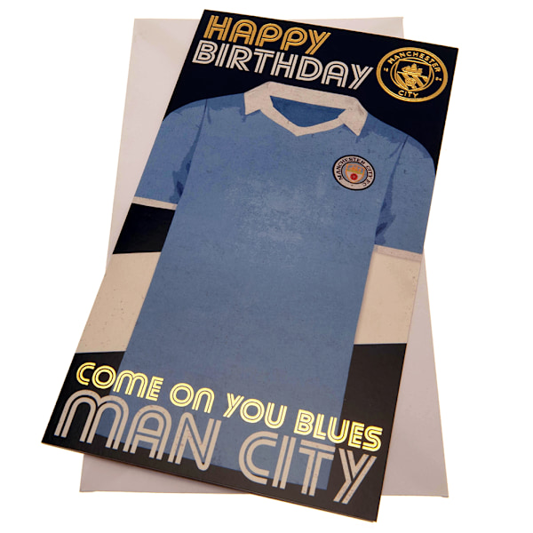 Manchester City FC Retro Födelsedagskort 22cm x 12cm Himmelblå/Guld Sky Blue/Gold/White 22cm x 12cm