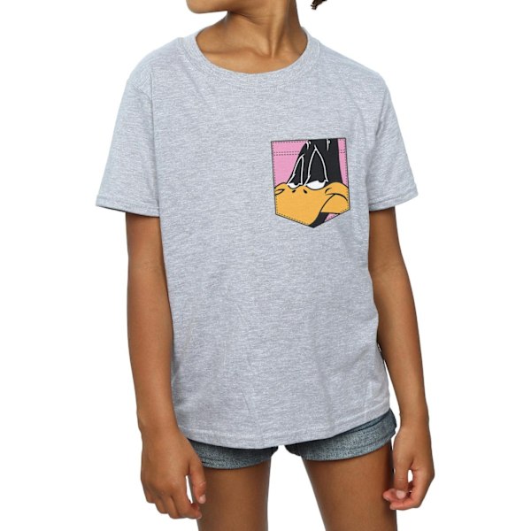 Looney Tunes Girls Daffy Duck Face Faux Pocket Bomull T-shirt 5 Sports Grey 5-6 Years