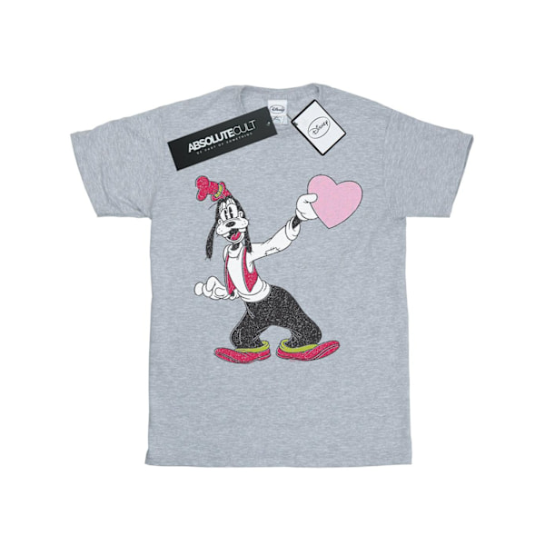 Disney Dam/Kvinnor Goofy Love Heart Bomull Boyfriend T-shirt Sports Grey L