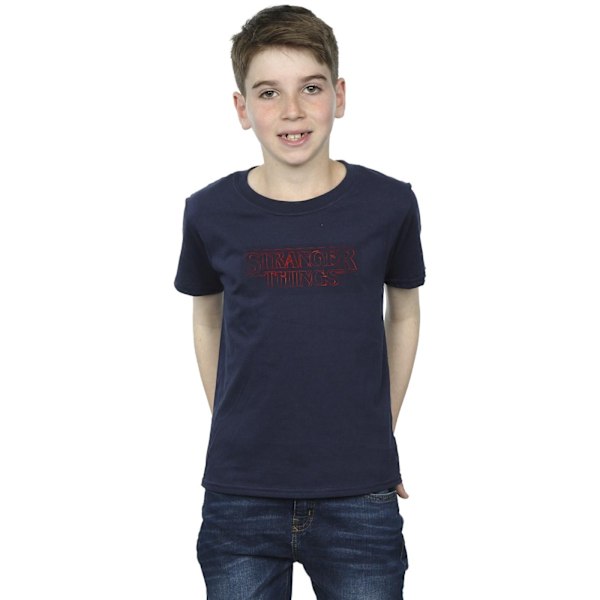 Netflix Boys Stranger Things Glow Logo T-Shirt 7-8 år Marinblå B Navy Blue 7-8 Years