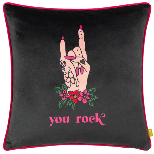 Furn Inked You Rock Piping Detail Cover kuddfodral 43cm x 4 Black/Pink 43cm x 43cm