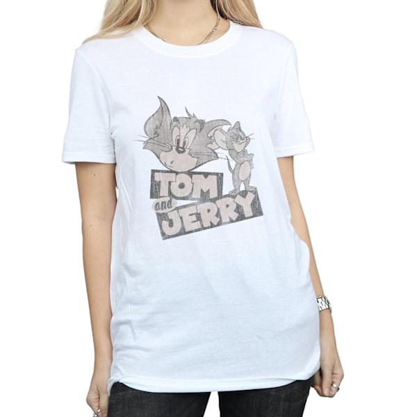 Tom och Jerry Dam/Dam Cartoon Wink Bomull Boyfriend T-shirt White M