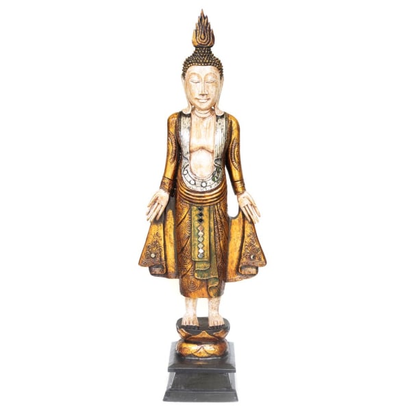 Något annat Albasia Wood Standing Buddha Ornament One S Brown/Gold One Size