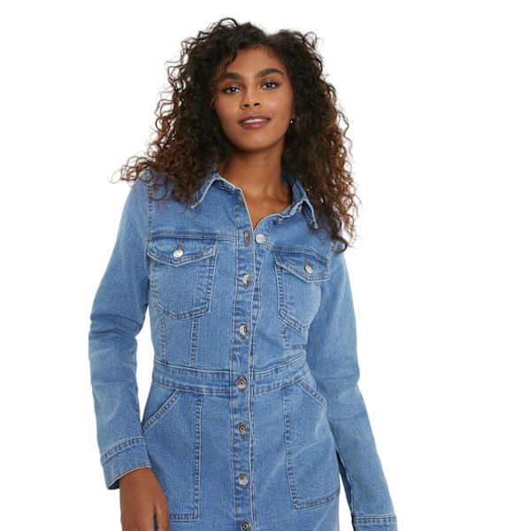 Dorothy Perkins Dam/Dam Denim Långärmad Skjortklänning 12 Mid Wash 12 UK