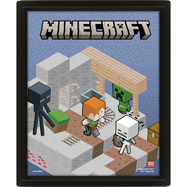 Minecraft Terräng 3D Inramad Bild 25cm x 20cm Flerfärgad Multicoloured 25cm x 20cm