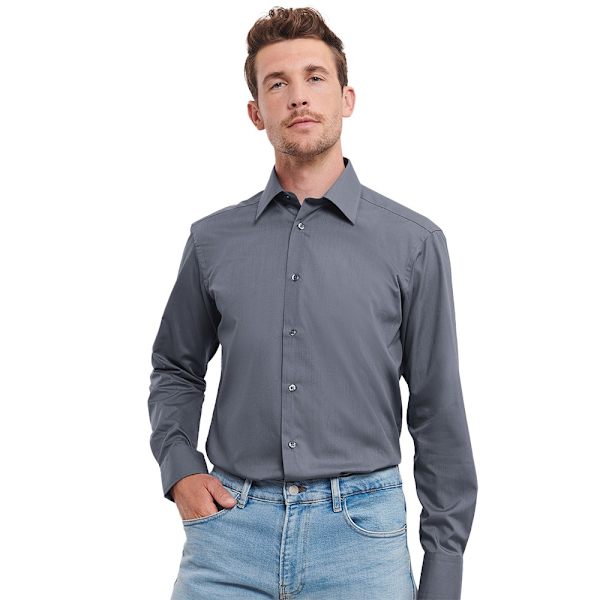 Russell Collection Herr Polycotton Lättvårdad Långärmad Forma Convoy Grey L