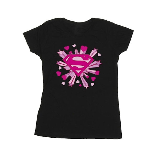DC Comics Dam/Kvinnor Superman Rosa Hjärtan Och Stjärnor Logotyp Bomull T-shirt Black M