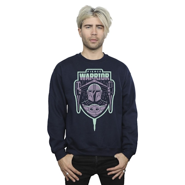 Star Wars Herr The Mandalorian Fierce Warrior Patch Sweatshirt Navy Blue L