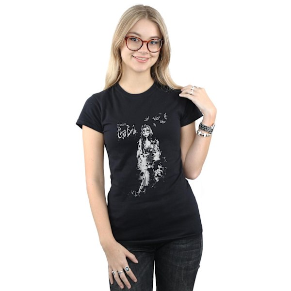 Corpse Bride Dam T-shirt i bomull med slitet brudmotiv, stor, svart Black L
