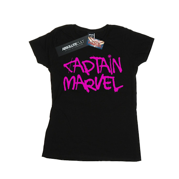 Marvel Dam/Kvinnor Captain Marvel Spray Text Bomull T-shirt L Black L