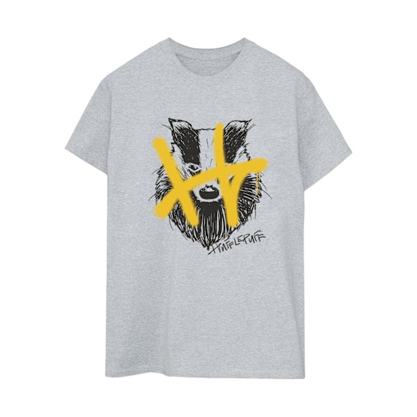 Harry Potter Dam/Kvinnor Hufflepuff Pop Spray Bomull Boyfriend T-Shirt Sports Grey M