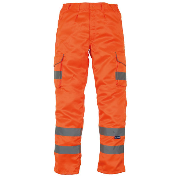 Yoko Hi Vis Polycotton Cargo Byxor för Herr med Knäskyddsficka Orange 42R