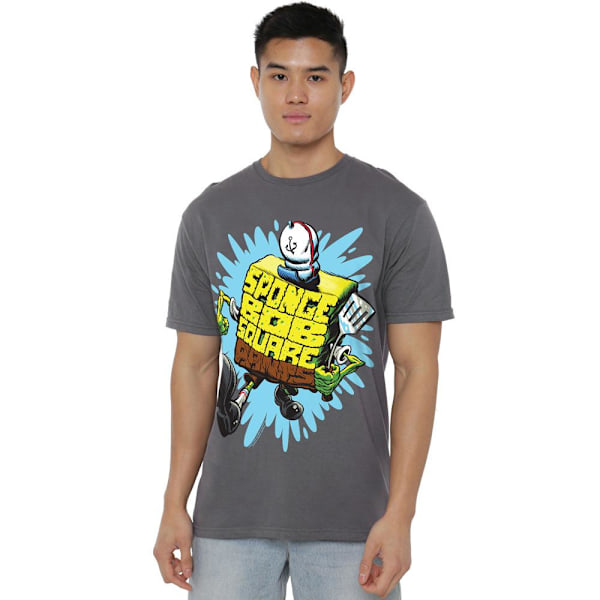 SpongeBob SquarePants Herr T-shirt med Bokstäver Strl M Gråmelerad Charcoal M