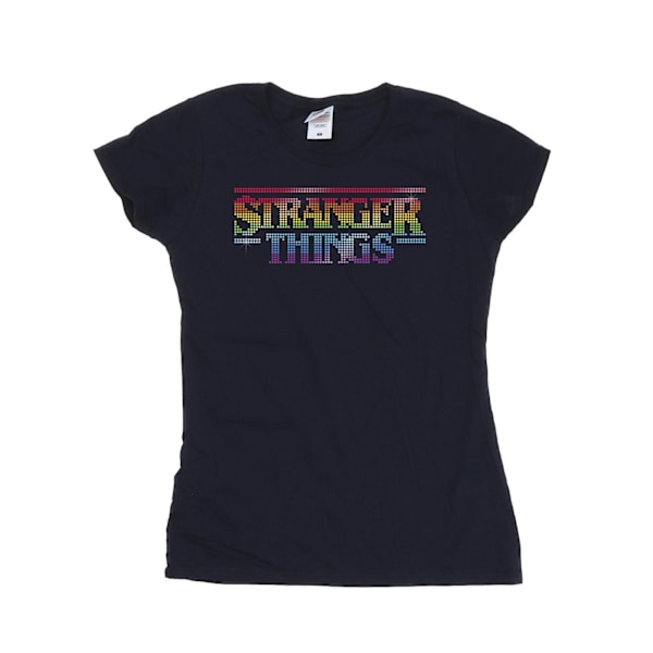 Netflix Dam/Kvinnor Stranger Things Rainbow Dot Logo Bomull T-shirt Navy Blue L