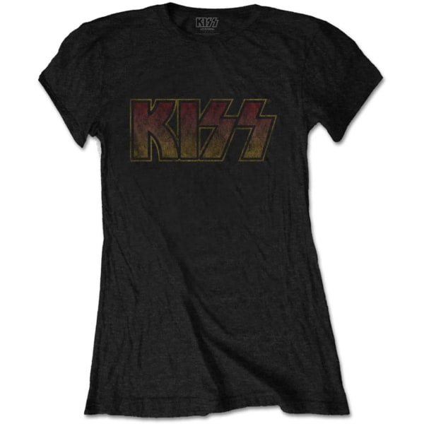 Kiss Dam/Dam Vintage T-shirt med logotyp i bomull L Svart Black L