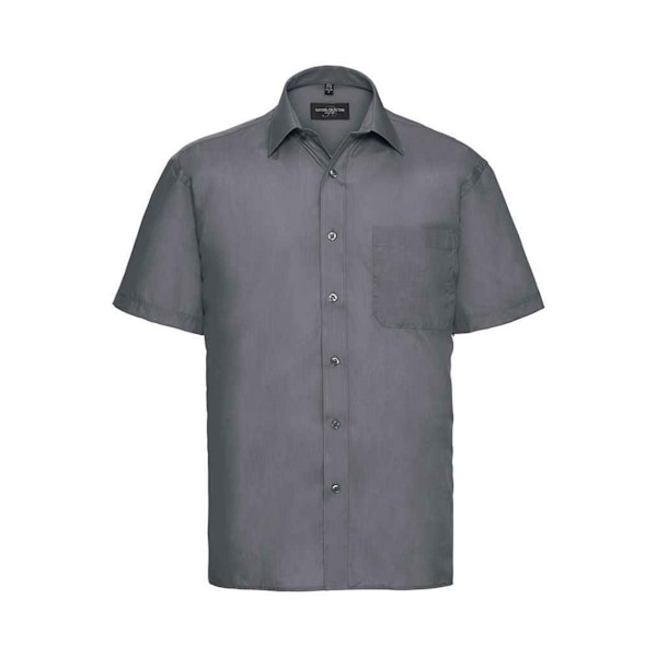 Russell Collection Herr Poplin Easy-Care Kortärmad Formell Skjorta Convoy Grey 19in-19.5in