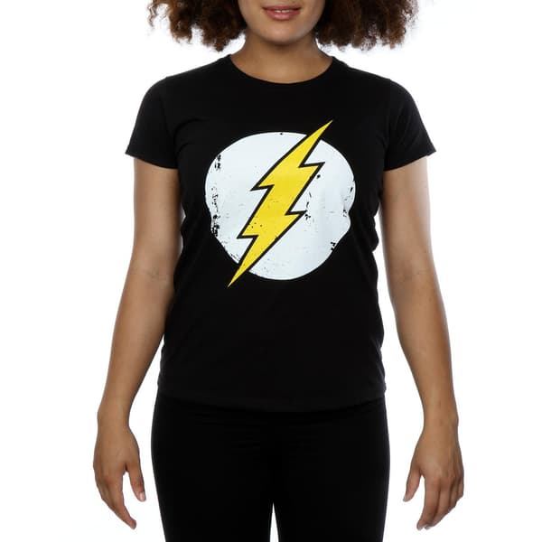 DC Comics Dam/Dam Flash Distressed Logo T-shirt i bomull M Black M
