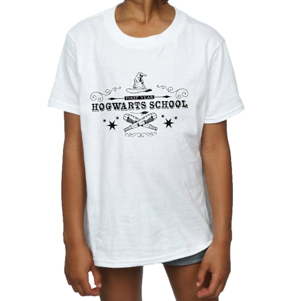 Harry Potter T-shirt för flickor, Hogwarts första år, bomull, 7-8 år White 7-8 Years