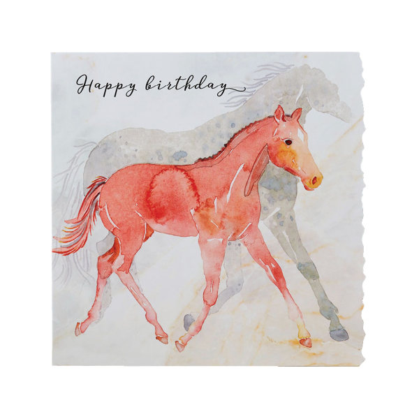 Deckled Edge Fanciful Dolomite Greetings Card One Size Happy Bi Happy Birthday - Running Foal (Mult One Size
