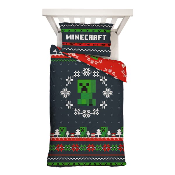 Minecraft Pixel Jul Vändbart Påslakanset Enkelt Multicolour Multicoloured Single