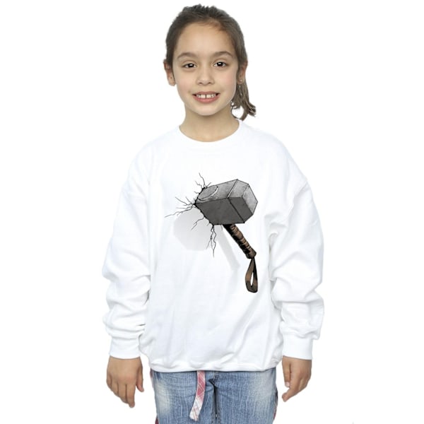 Marvel Universe Girls Thor Hammer Crack Sweatshirt 3-4 år Vit White 3-4 Years