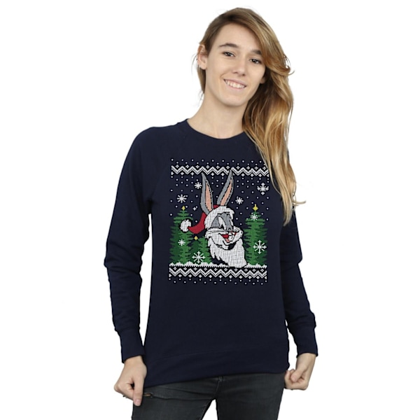 Looney Tunes Dam/Damer Bugs Bunny Jul Fair Isle Sweatshirt Navy Blue XL