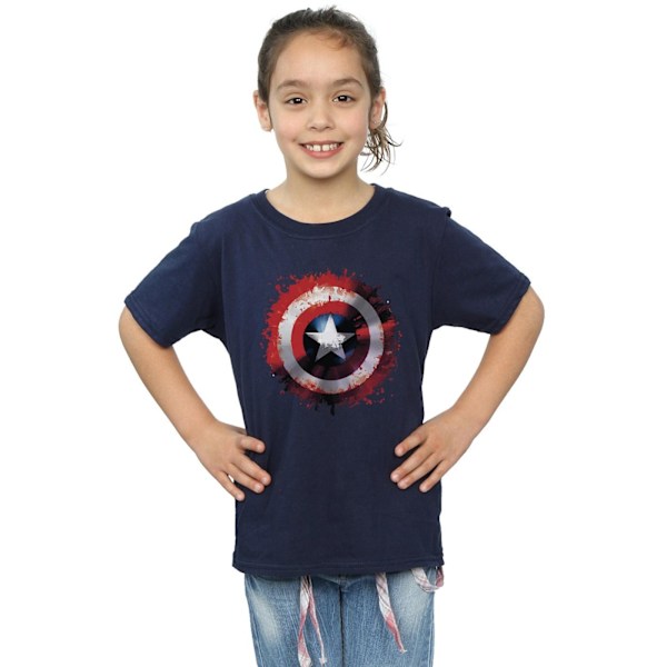 Marvel Girls Avengers Captain America Art Shield Bomull T-shirt Navy Blue 12-13 Years