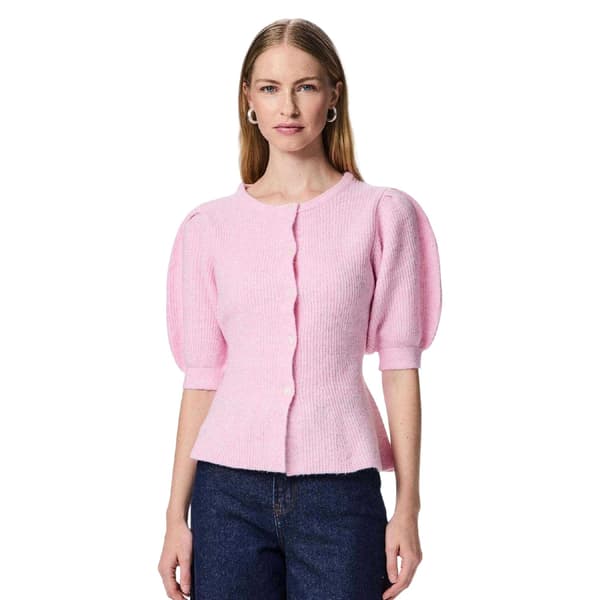 Pieces stickad kofta med puffärm för dam M rosa Pink M