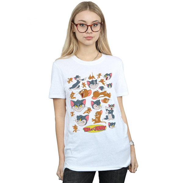Tom And Jerry Dam/Damer Många Ansikten Bomull Boyfriend T-Shirt White XXL